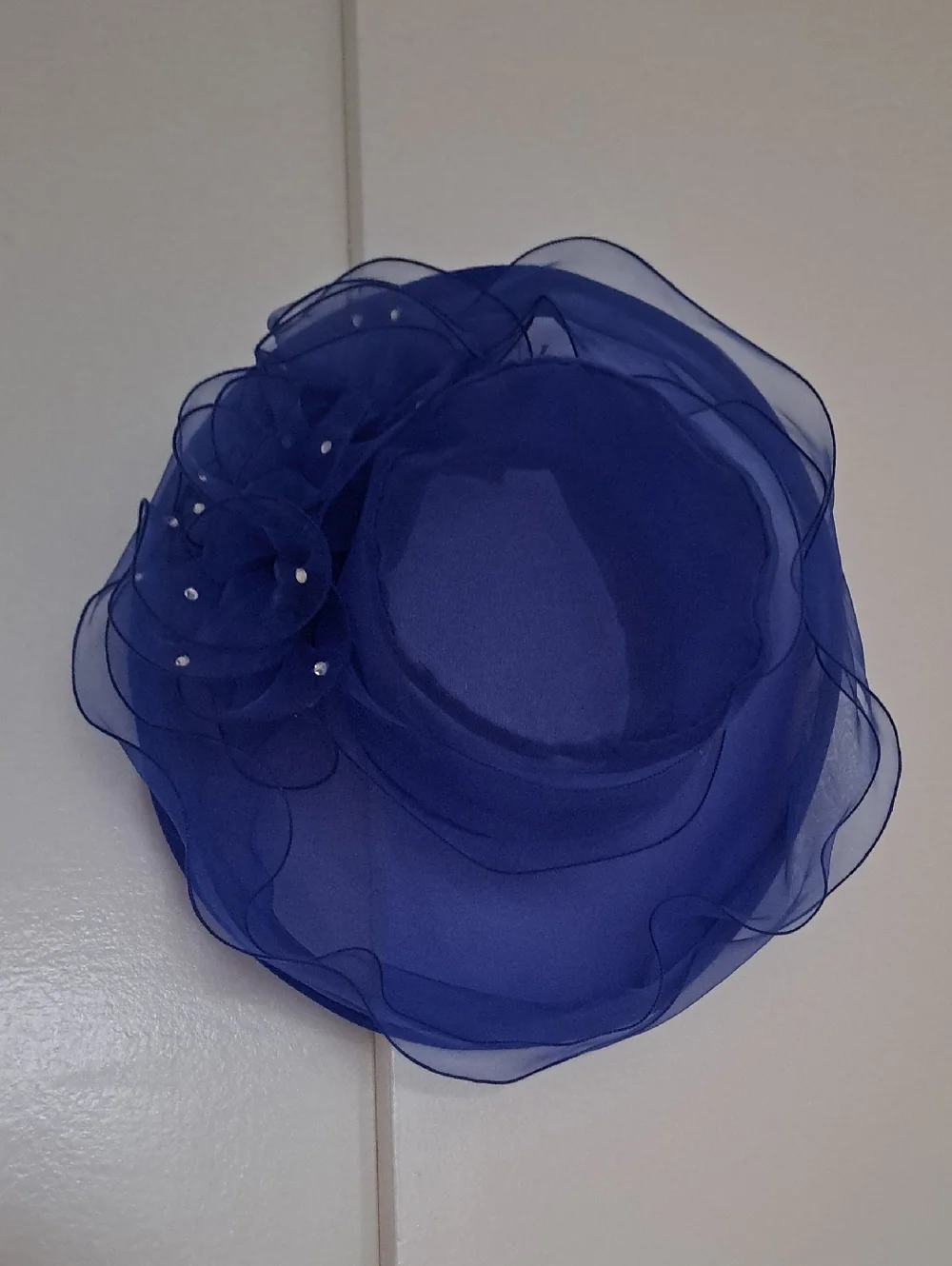 Elegant Royal Blue Women's Dress Hat with Organza Rosettes